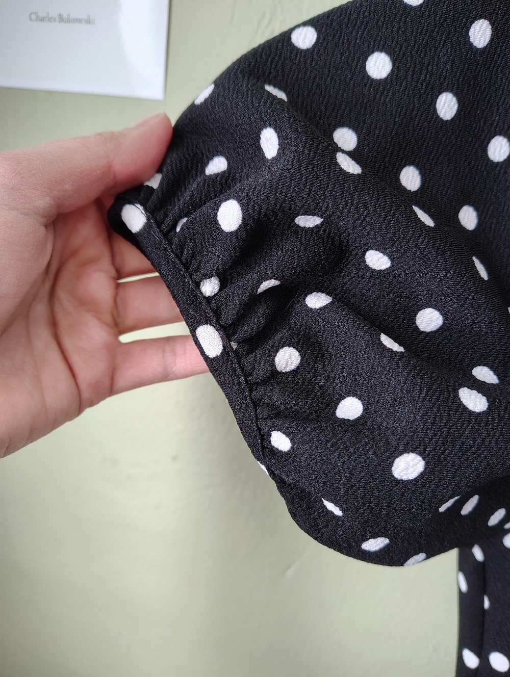 Caution to the Wind Women's Medium Black & White Polka Dot Puff Sleeve Dress - Picture 5 of 8